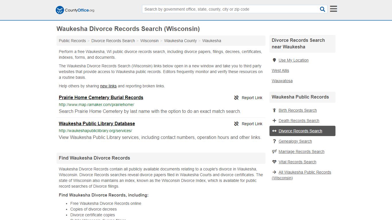 Divorce Records Search - Waukesha, WI (Divorce Certificates & Decrees)